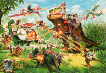 Dinosaurs with sci fi armor and weapons...